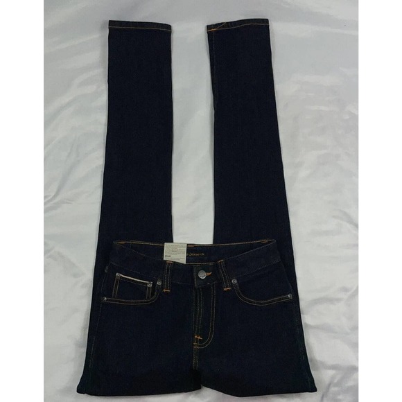 Nudie Skinny Lin Organic Dark Wash Selvedge Jeans Size 26x32 NWT - Picture 2 of 5